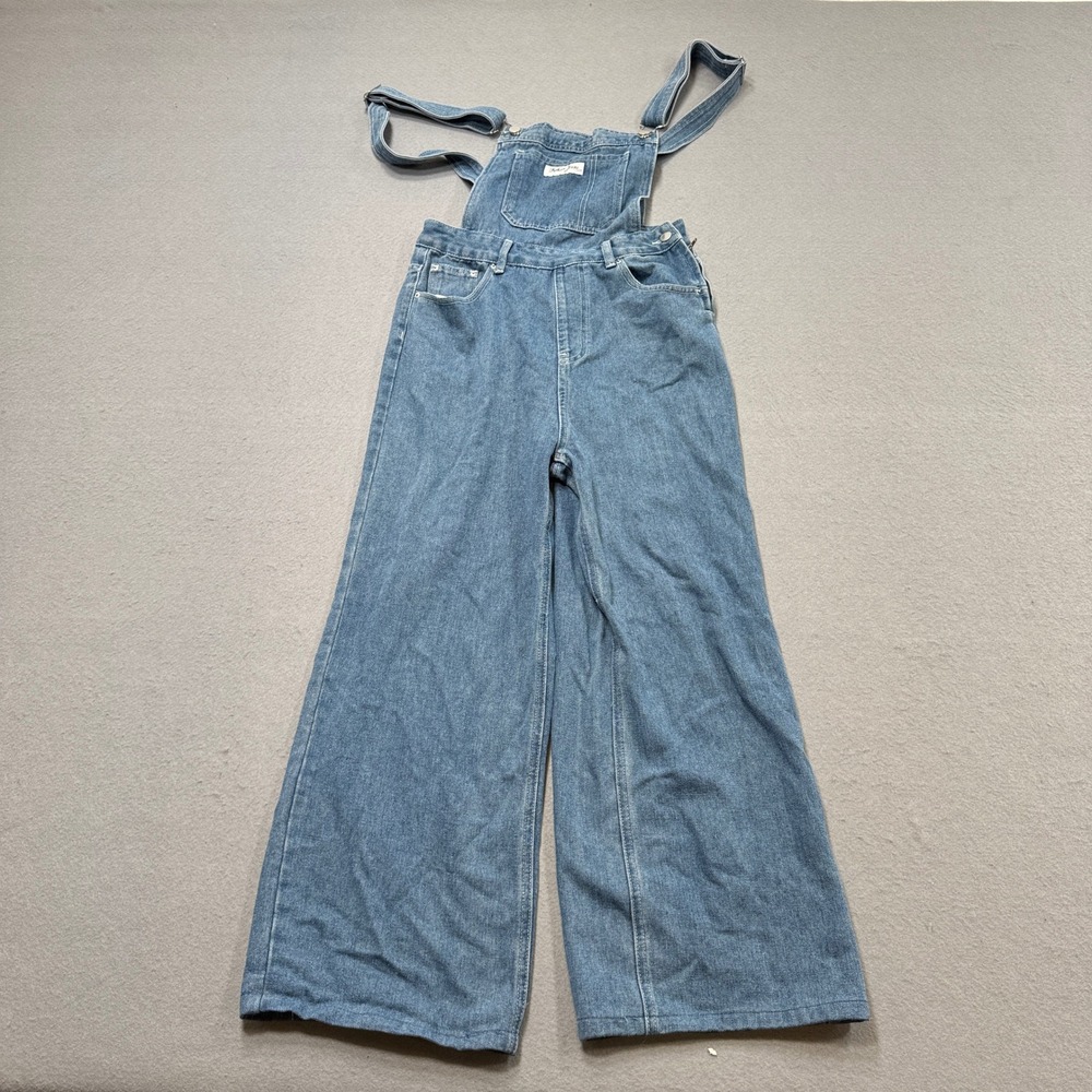 Fashion Jeans Bib Overalls Women's Small Blue Denim Wide Leg Baggy Fit Dungarees